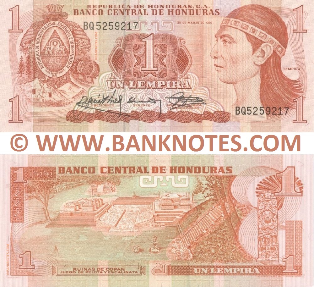 Honduras 1 Lempira 30.3.1989 (BQ52592xx) (Sig.18) UNC