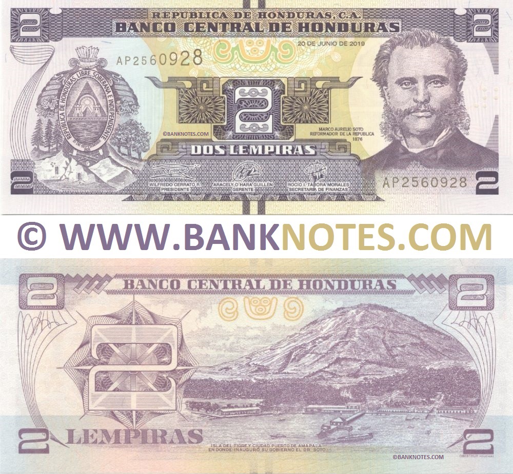 Honduras 2 Lempiras 20.6.2019 (AP25609xx) (Sig.34) UNC