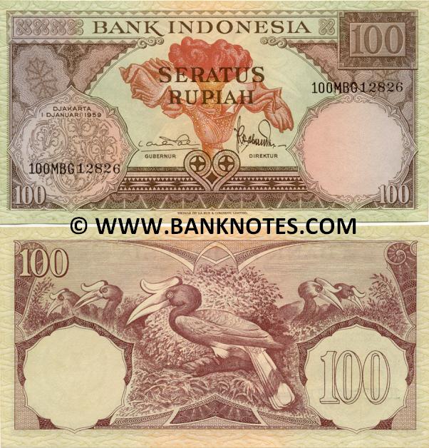 Indonesia 100 Rupiah 1959 (100MBG/1282x) UNC