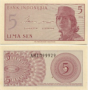 Indonesia 5 Sen 1964 (Replacement: XBJ004654) UNC-