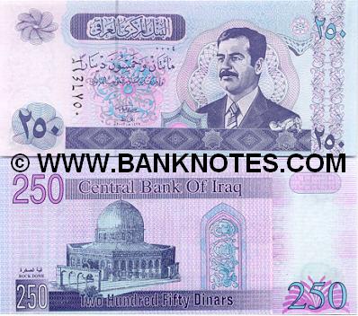 Iraq 250 Dinars 2002 (04549xx 1388) UNC