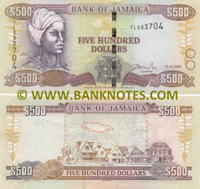 Jamaica 500 Dollars 15.1.2008 (TL3937xx) UNC