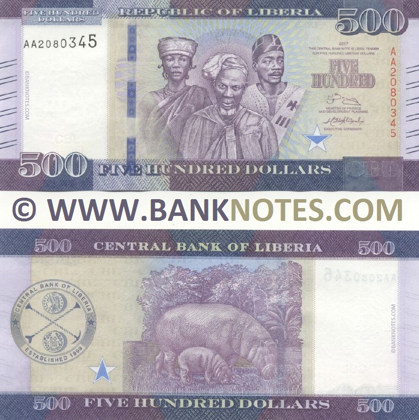 Liberia 500 Dollars 2017 (AA2080345) UNC