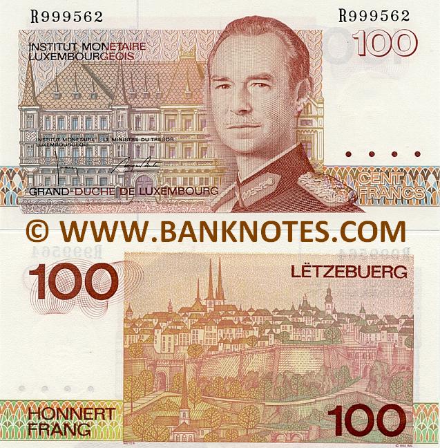 Luxembourg 100 Francs (1986-1993) Pair # R999712 + T999712. UNC