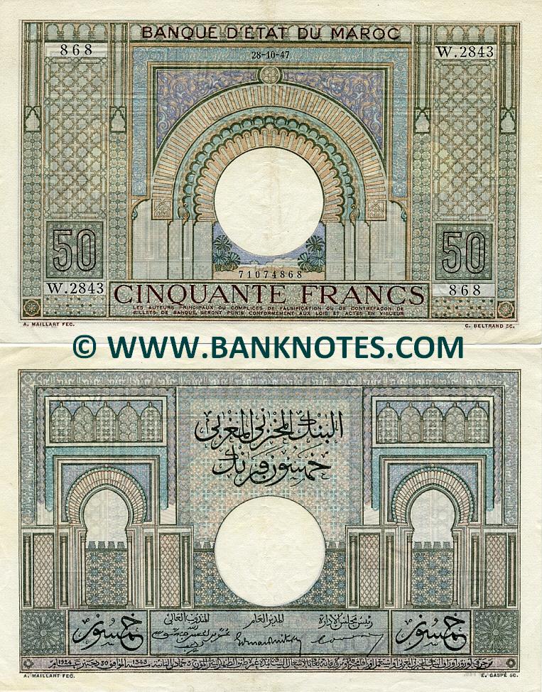 Morocco 50 Francs 28.10.1947 (W.2843/71074867) (circulated) XF