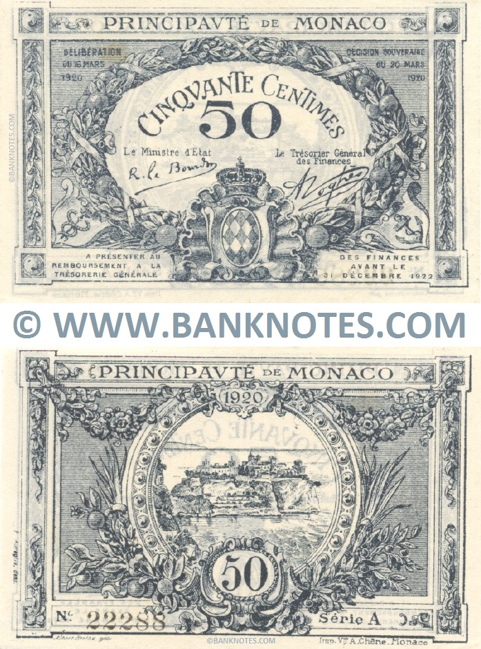 Monaco 50 Centimes 1920 (A/22288) UNC