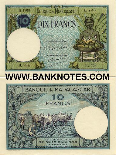 Madagascar 10 Francs (1937-47) (H.1768/0,588) UNC