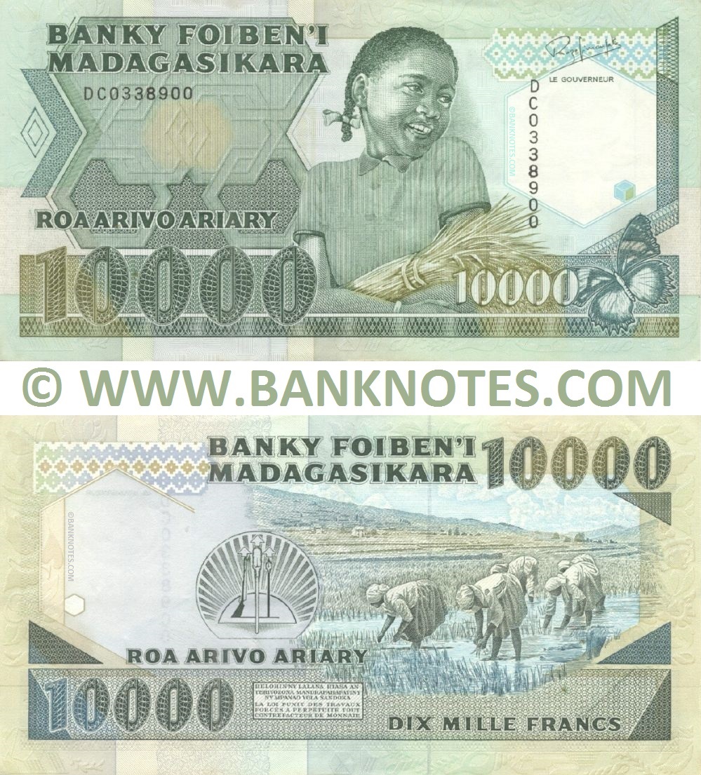 Madagascar 10000 Francs = 2000 Ariary (1992) (DC0338900) (lt. circulated, 2 ph) XF+