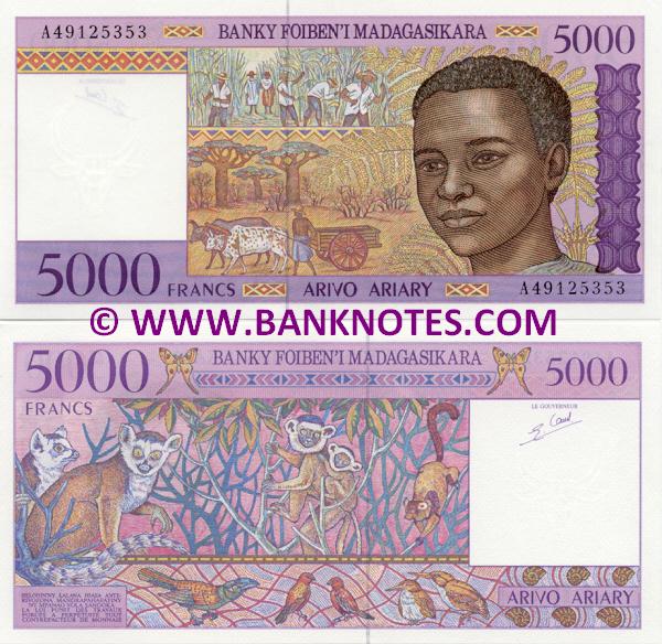 Madagascar 5000 Francs (1995) ("B" series: B436476xx) UNC