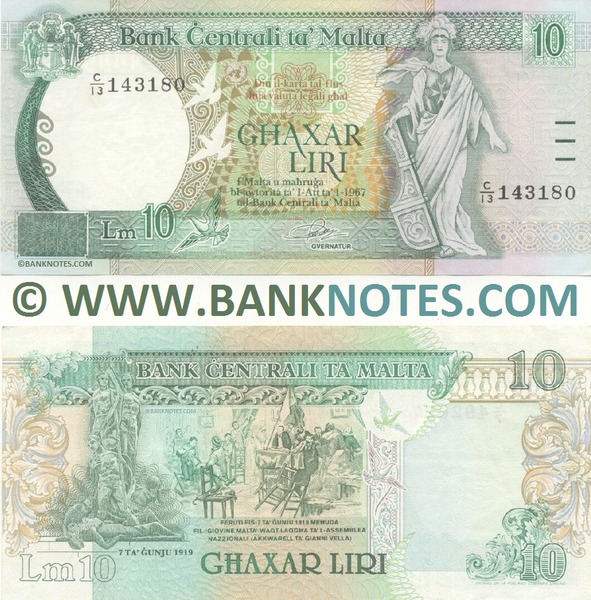 Malta 10 Liri (1989) (C/15 049456) (lt. circulated) XF+