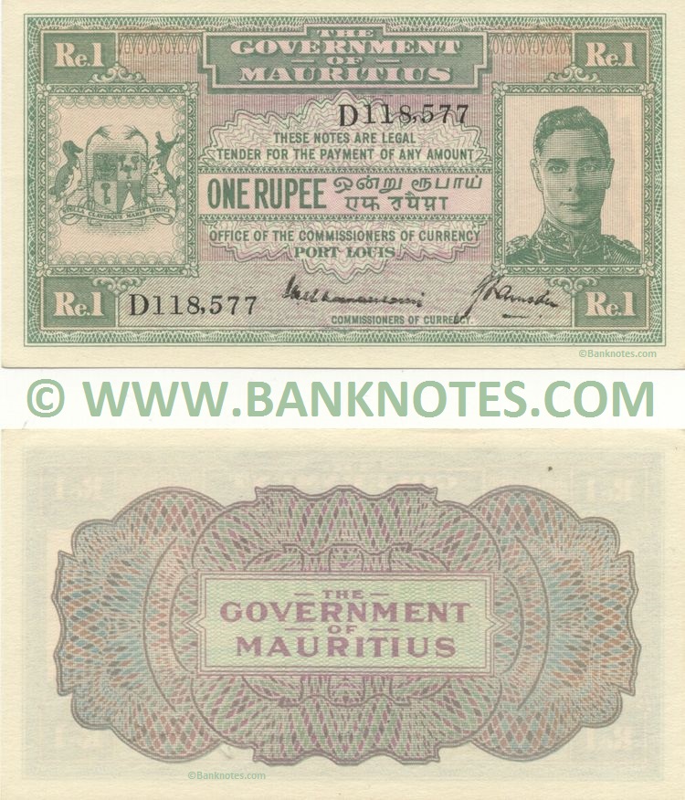 Mauritius 1 Rupee (1940) (D118,576) AU