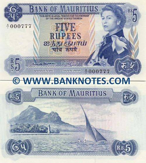 Mauritius 5 Rupees (1967) (A/13 682315) UNC