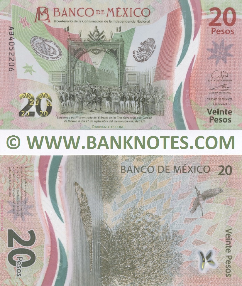 Mexico 20 Pesos 6.1.2021 (AB40522xx) polymer UNC