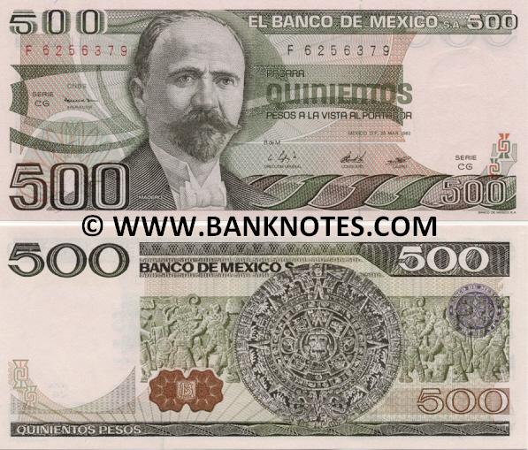 Mexico 500 Pesos 1982 (CG/F6256xxx) UNC