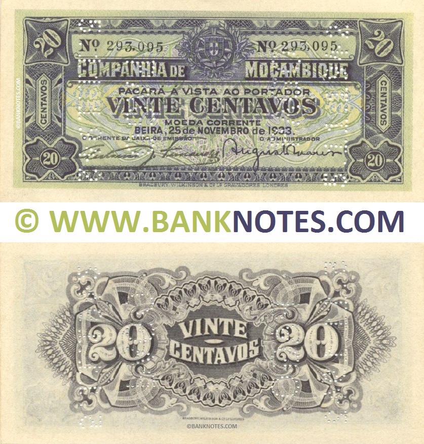 Mozambique 20 Centavos 25.11.1933 (Nº 293,095) UNC–