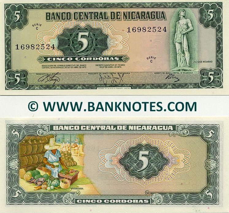 Nicaragua 5 Cordobas D.1972 (C-169825xx) UNC