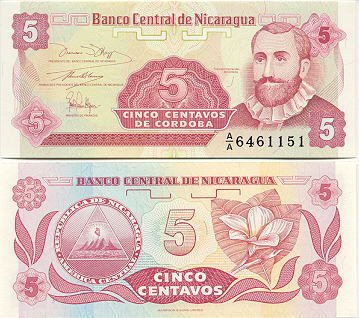 Nicaragua 5 Centavos (1991) (Prefix A/A) UNC