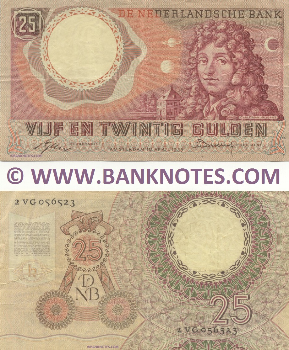 Netherlands 25 Gulden 10.4.1955 (5MH 075724) (circulated) VF