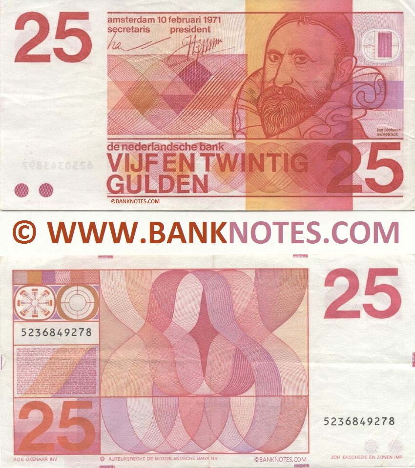 Netherlands 25 Gulden 10.2.1971 (3415202784) (circulated, 1 et) aVF