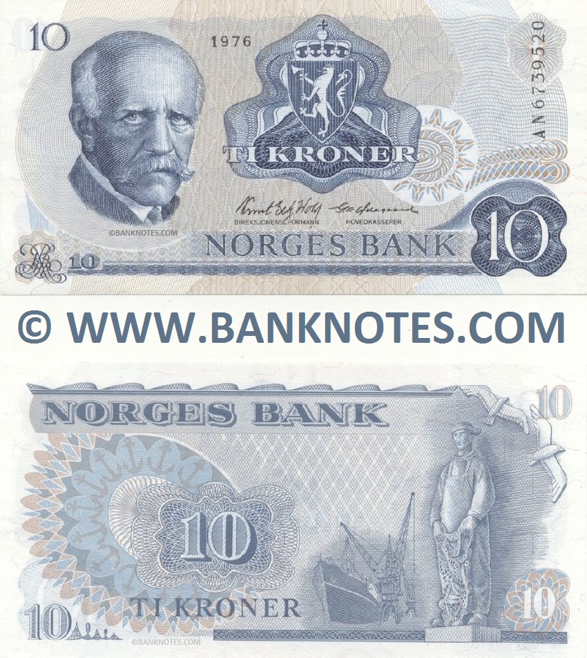 Norway 10 Kroner 1973 (AA prefix) UNC