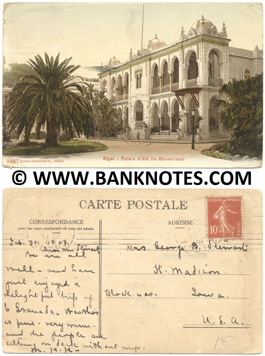 Algeria: Alger, Palais d'Eté du Gouverneur (Mailed in 1908): Used