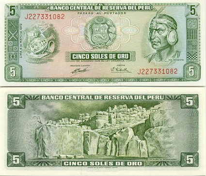 Peru 5 Soles de Oro 15.8.1974 (J2876546xx) UNC