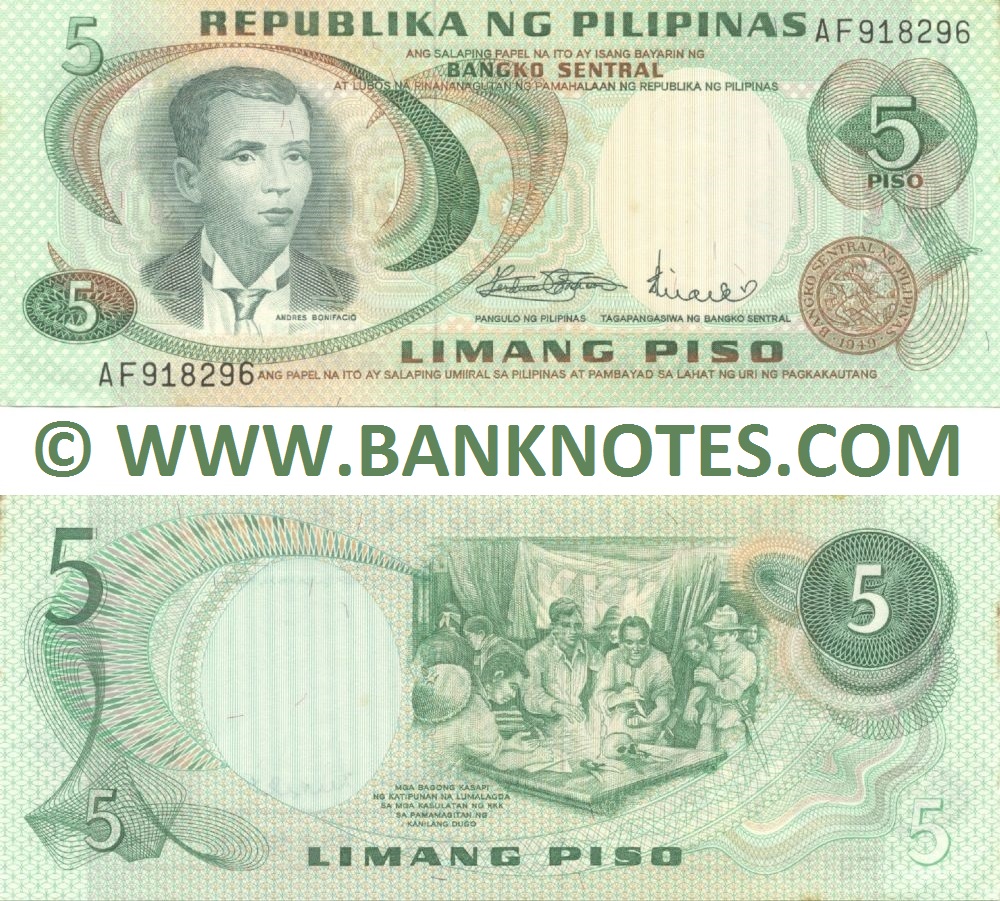 Philippines 5 Piso (1972) (AF918296) (edge stains) AU-UNC