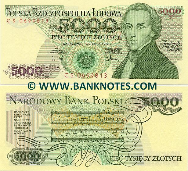 Poland 5000 Zlotych 1988 (Prefix CS) UNC