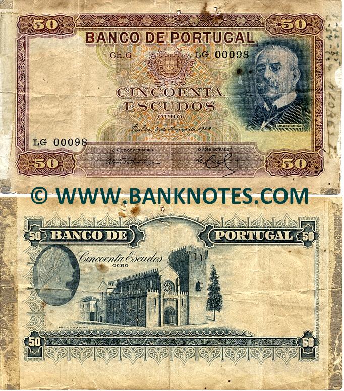 Portugal 50 Escudos 3.3.1938 (LG00098) (Sig: ÁPdS;MAdC-RdC) (circulated) VG-F (ph; tape)