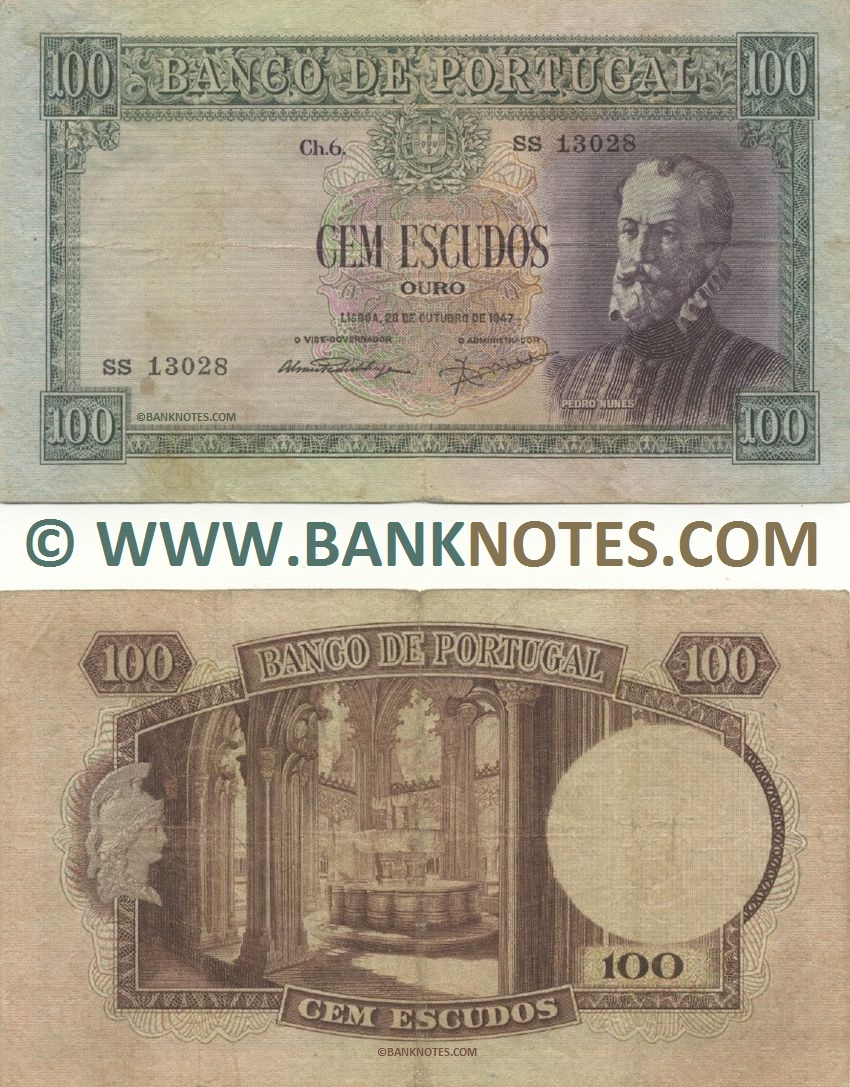 Portugal 100 Escudos 28.10.1947 (Sig: ÁPd Sousa; H. Missa) (AEV 11118) (circulated) F-VF