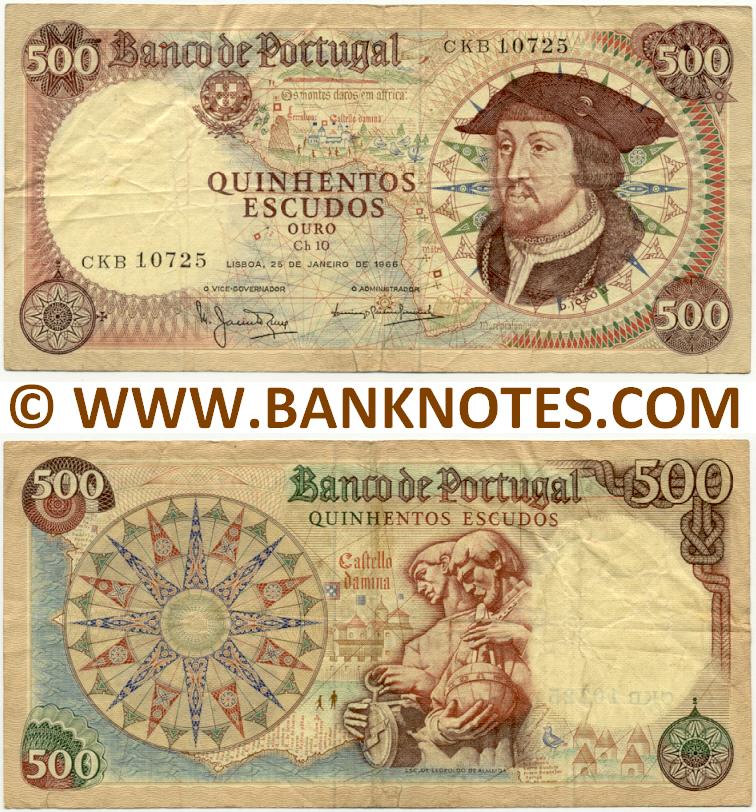 Portugal 500 Escudos 25.1.1966 (FBR 17534) (Sig: MJ-Nunes & AL-Gomes) (circulated) VF+