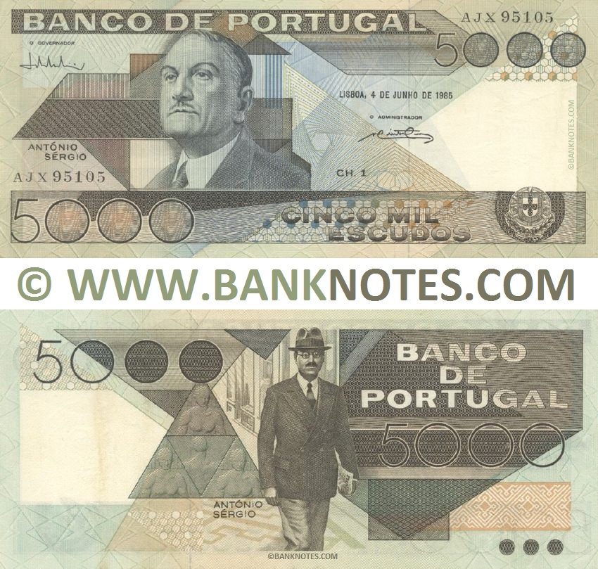 Portugal 5000 Escudos 4.6.1985 (Sig: Constâncio & AAP dos Reis) (AJX 95105) (lightly circulated) XF-AU
