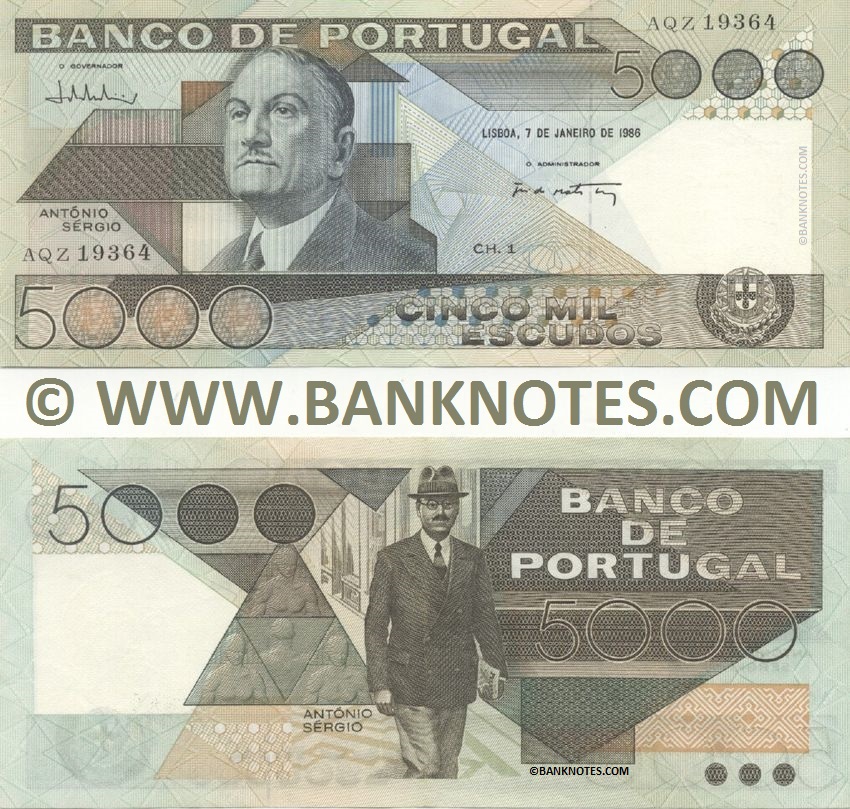 Portugal 5000 Escudos 7.1.1986 (Sig: Constâncio & WWP Marques) (AQL 89049) (lightly circulated) XF