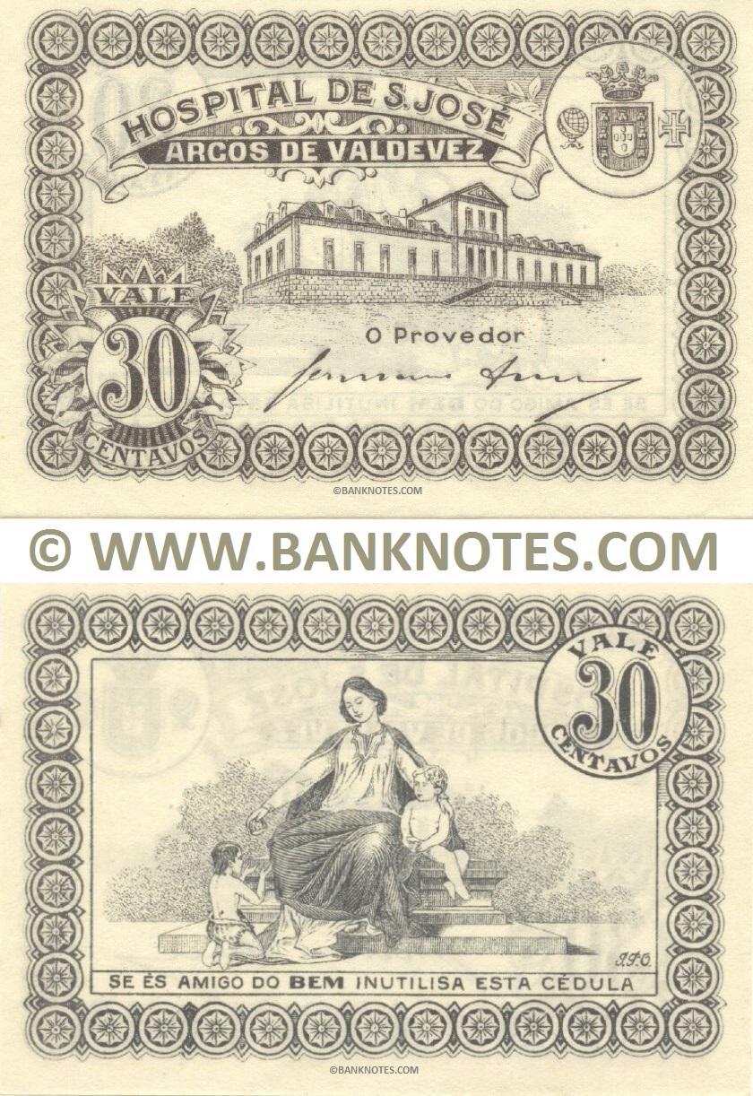 Portugal 30 Centavos 1917-1922 (Municipality of Arcos de Valdevez: São José Hospital) AU-UNC