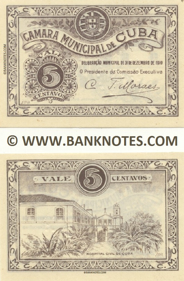 Portugal 5 Centavos 31.12.1919 (Município de Cuba - Câmara Municipal) UNC