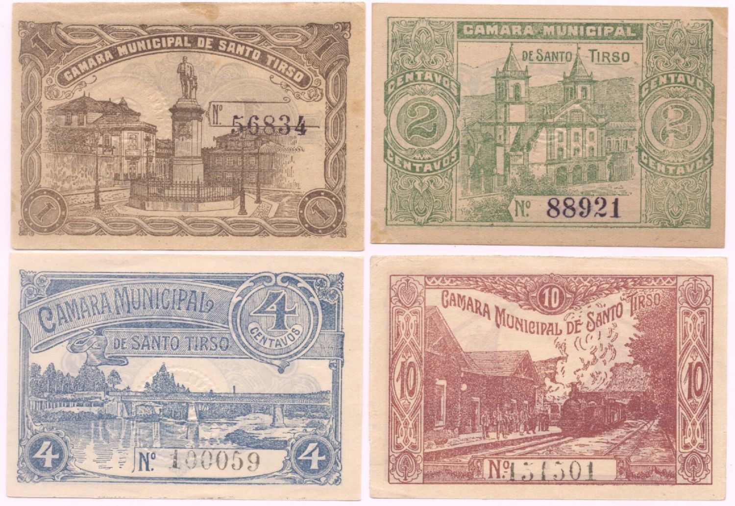 Portugal Set of 1,2,4,10 Centavos 1920s (Câmara Municipal de Santo Tirso) AU-UNC