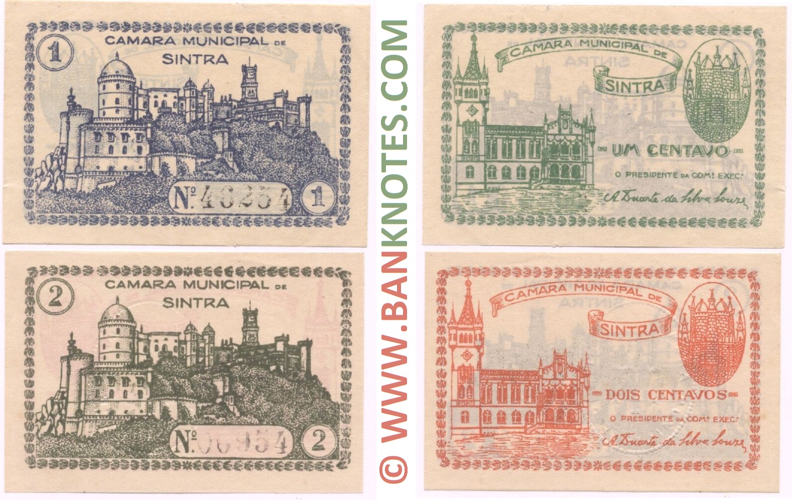 Portugal Set of 1 and 2 Centavos 1920s (Câmara Municipal de Sintra) XF & AU-UNC