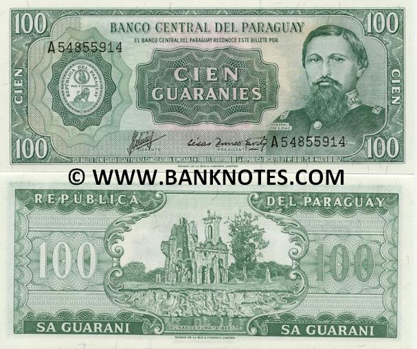 Paraguay 100 Guaranies L.1952 (1963) (A548559xx) UNC