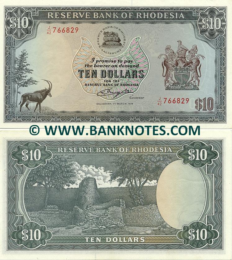 Rhodesia 10 Dollars 1.3.1976 (J/42 241162) AU+