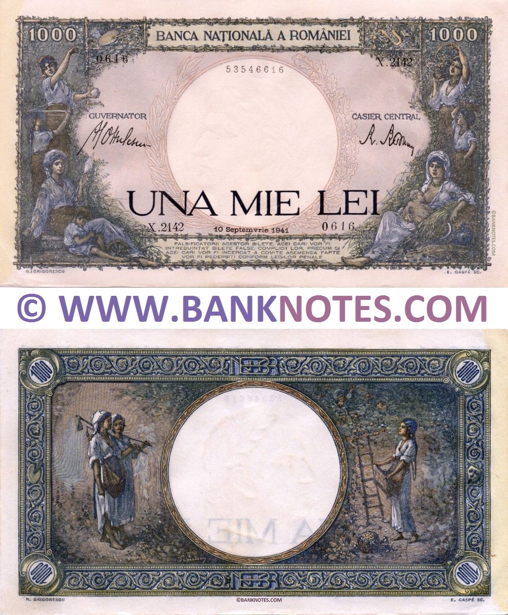 Romania 1000 Lei 10.9.1941 (X.2142/0609/53546609) AU