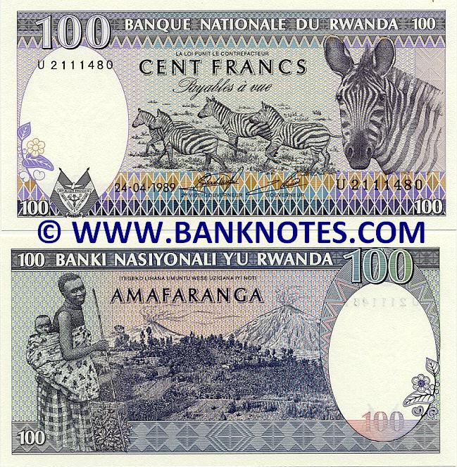 Rwanda 100 Francs 24.4.1989 (Z 176452xx) UNC