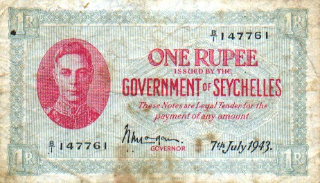 Seychelles 1 Rupee 7.7.1943 (B/1 147761) (circulated) F