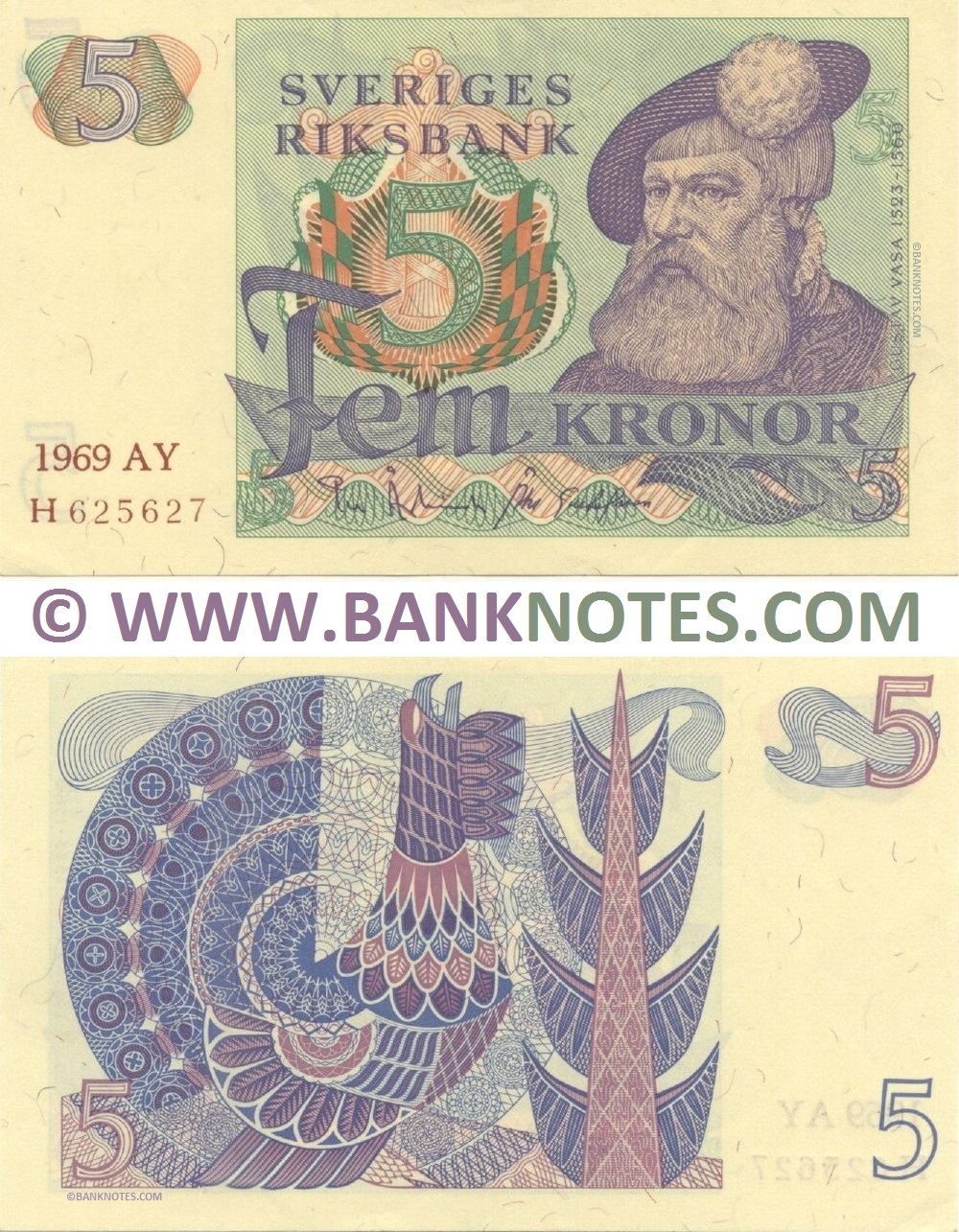 Sweden 5 Kronor 1967 (Sig: Per Åsbrink; Åke Gustafsson) (DU-F733637) (lt. circulated) XF+