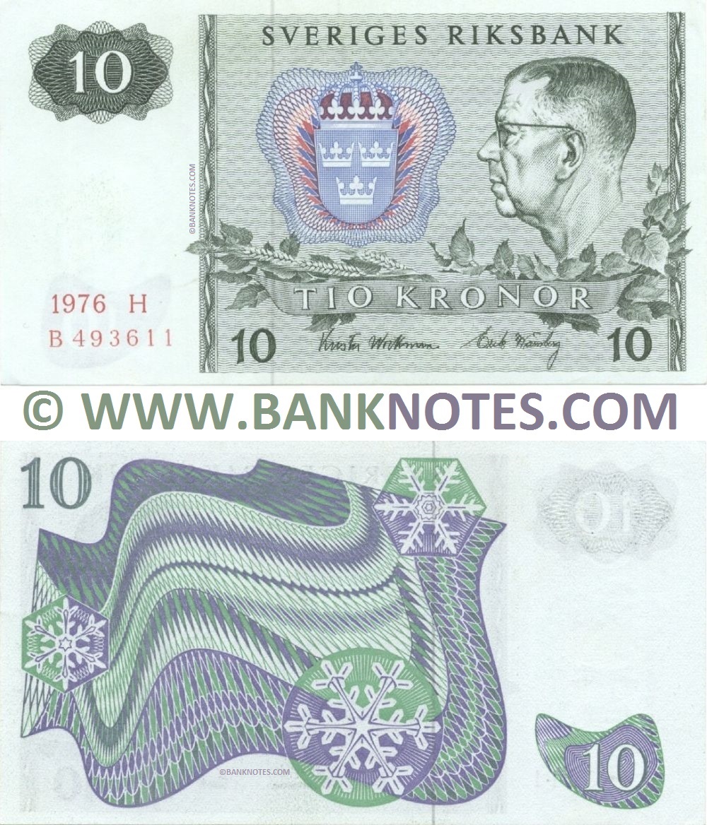 Sweden 10 Kronor 1977 (Sig: Carl-Henrik Nordlander; Allan Hernelius) (U-N432178) (lt. circulated) XF