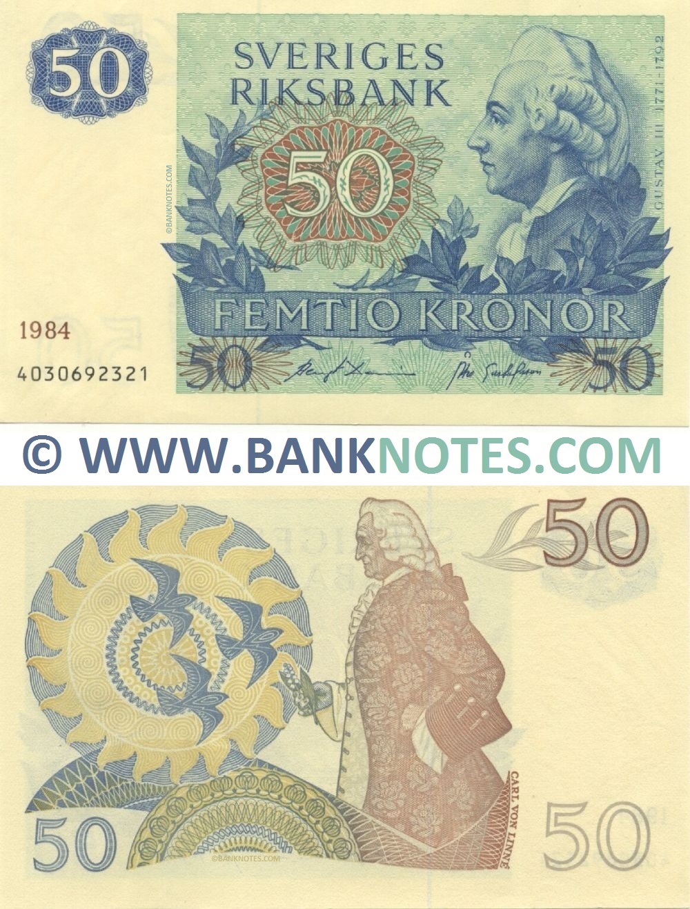 Sweden 50 Kronor 1986 (6134275527) (Sig: Erik Åsbrink; Bengt Dennis) (v. lt. circulated) XF-AU