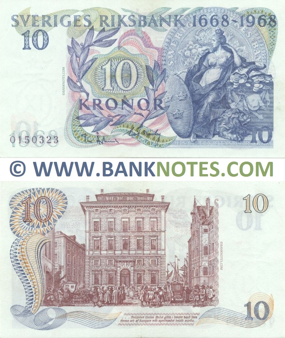 Sweden 10 Kronor 1968 (Sig: Per Åsbrink; Erik Warnberg) (0152183) (lt. circulated) XF