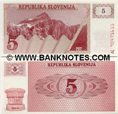 Slovenia 5 Tolarjev 1990 (AD903728xx) UNC