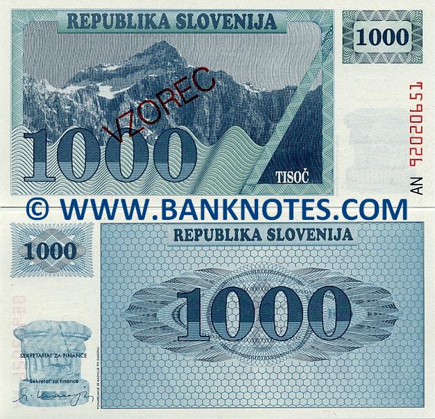Slovenia 1000 Tolarjev 1992 SPECIMEN (AM925984xx) UNC