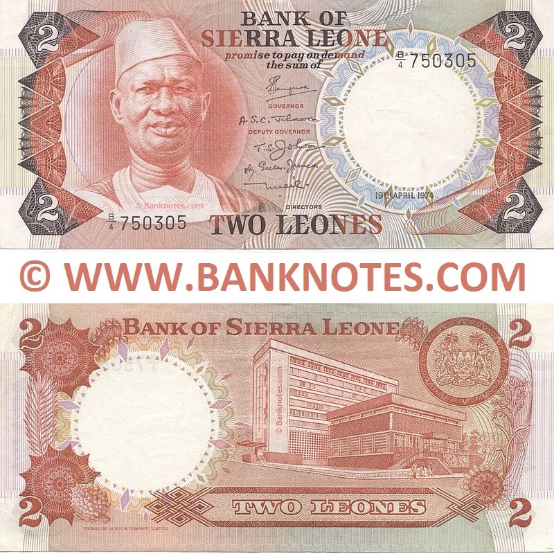 Sierra Leone 2 Leones 19.4.1974 (B/4 750305) (circulated) VF-XF