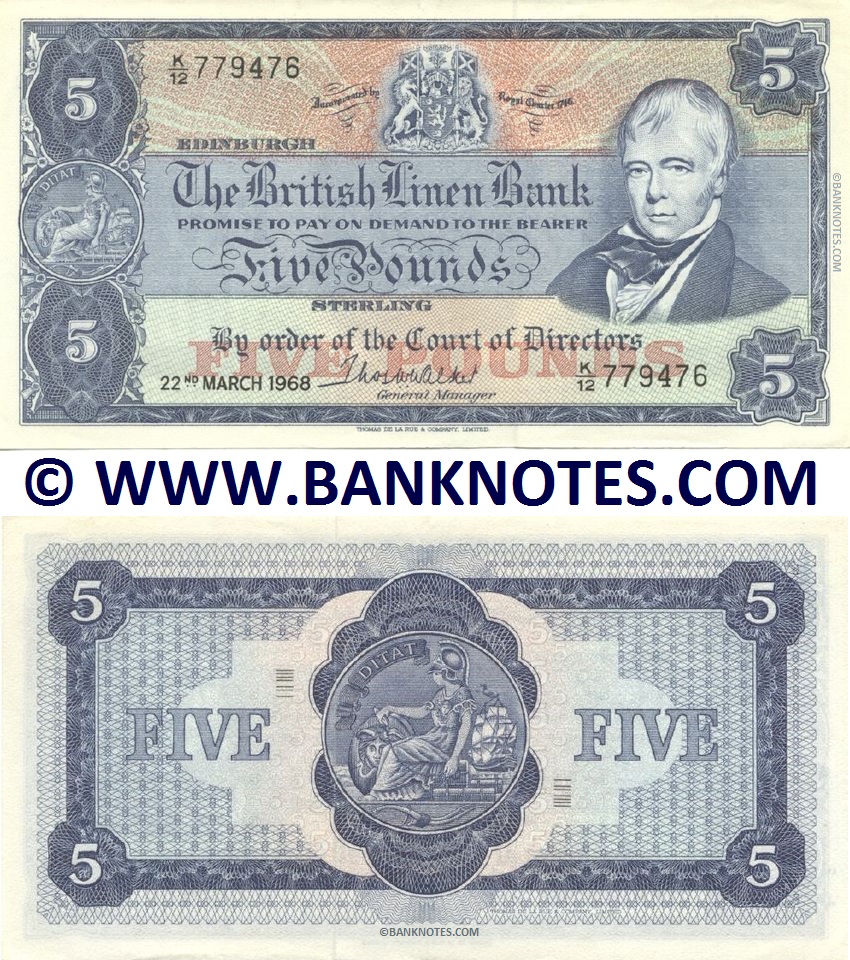 Scotland 5 Pounds Sterling 22.3.1968 (K/12 779476) (lt. circulated) XF